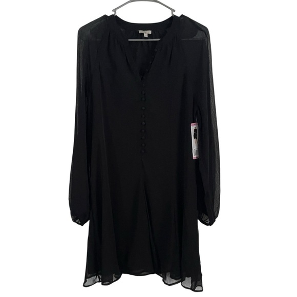 New Joie Black Caviar Sheer Balloon Sleeve Button Front Midi Dress size small - Picture 8 of 8